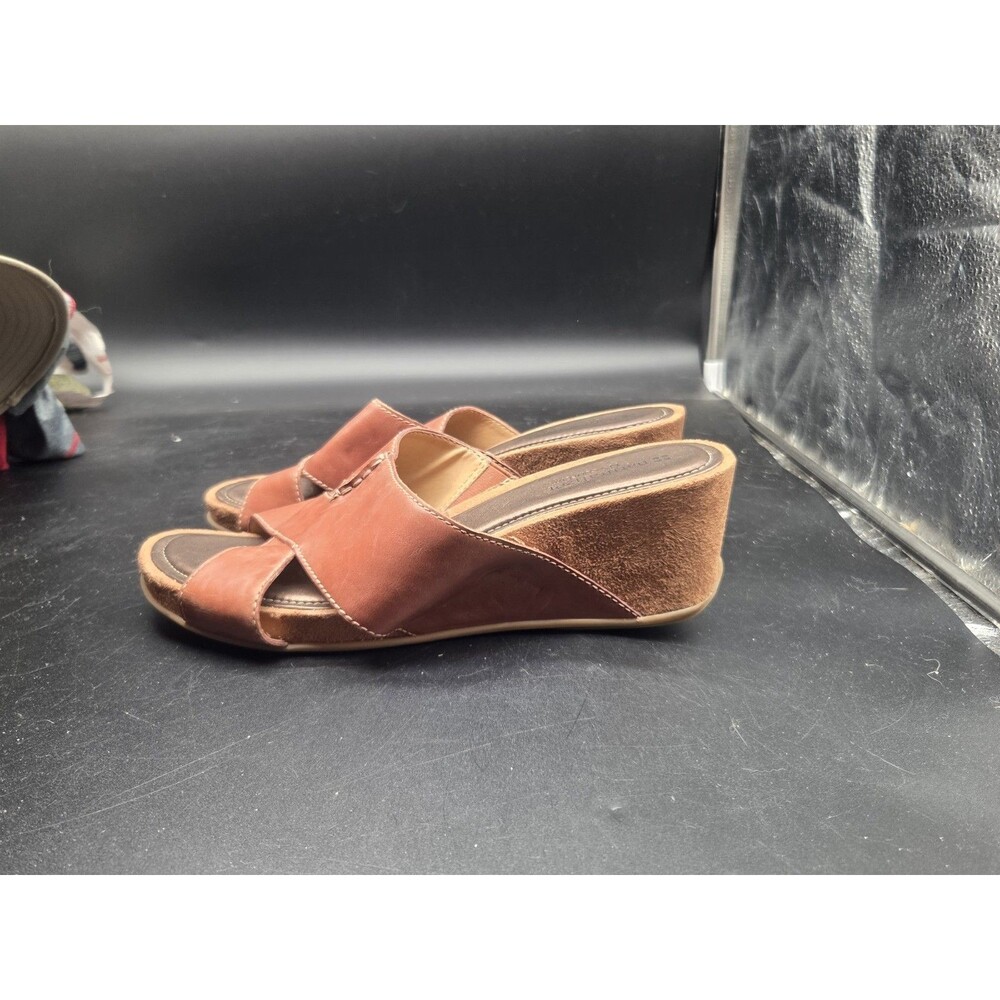 Naturalizer Pengo Womens Leather Wedge Sandals Size 11 Wide Brown